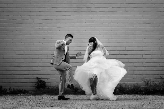bride groom dancing urban