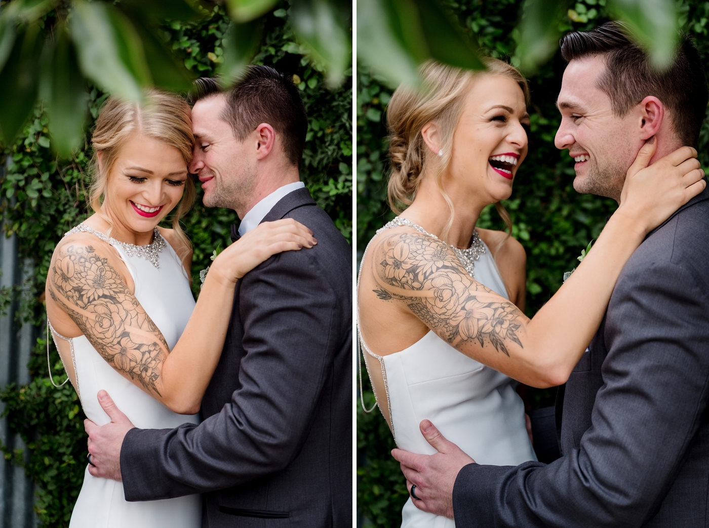 bride and groom portraits for colorful fall wedding