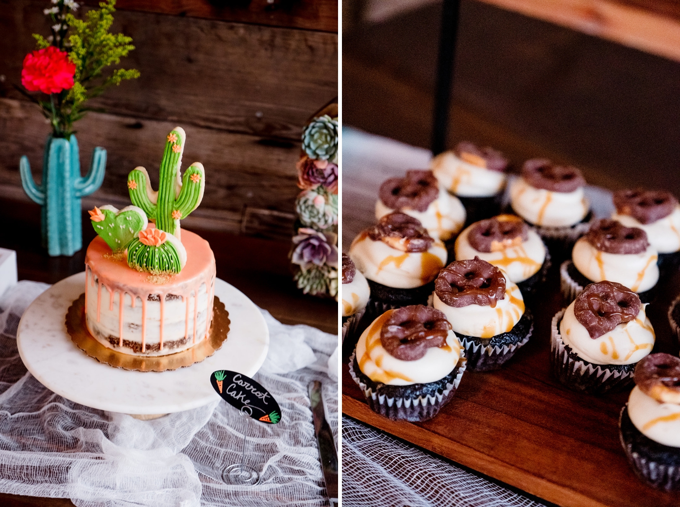 Cactus cookies and wedding cake for a fun Austin Wedding