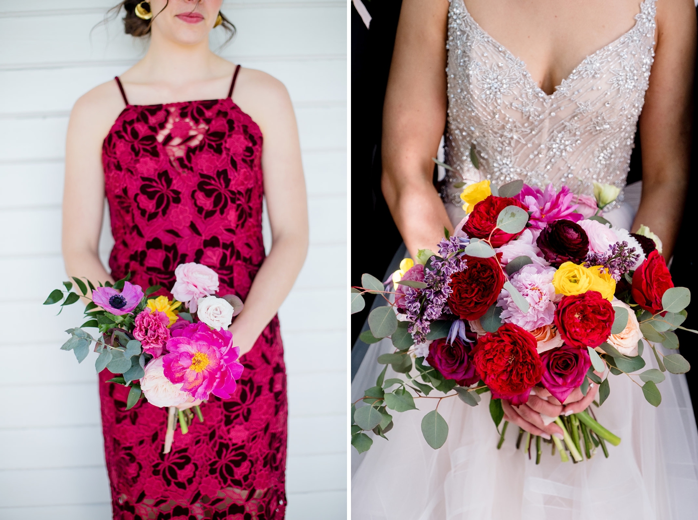 Bridal bouquet with red, blush, hot pink and yellow by House of Margot Blair