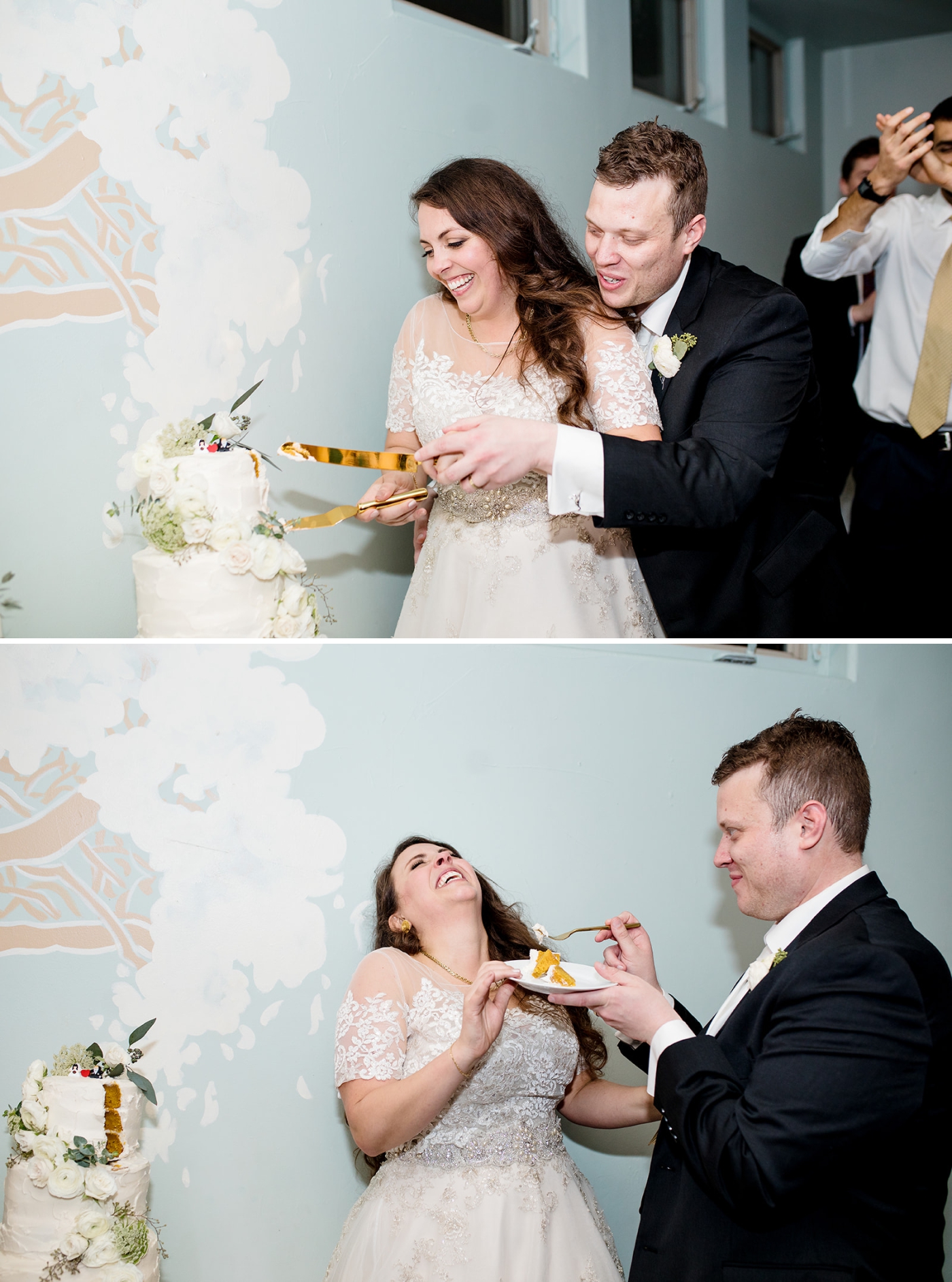 cake cutting Sanctuary Event Space fall wedding